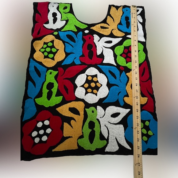 Women's Black Hand embroidered Viscose bohemian blouse top summer (L) NWT - Picture 3 of 4